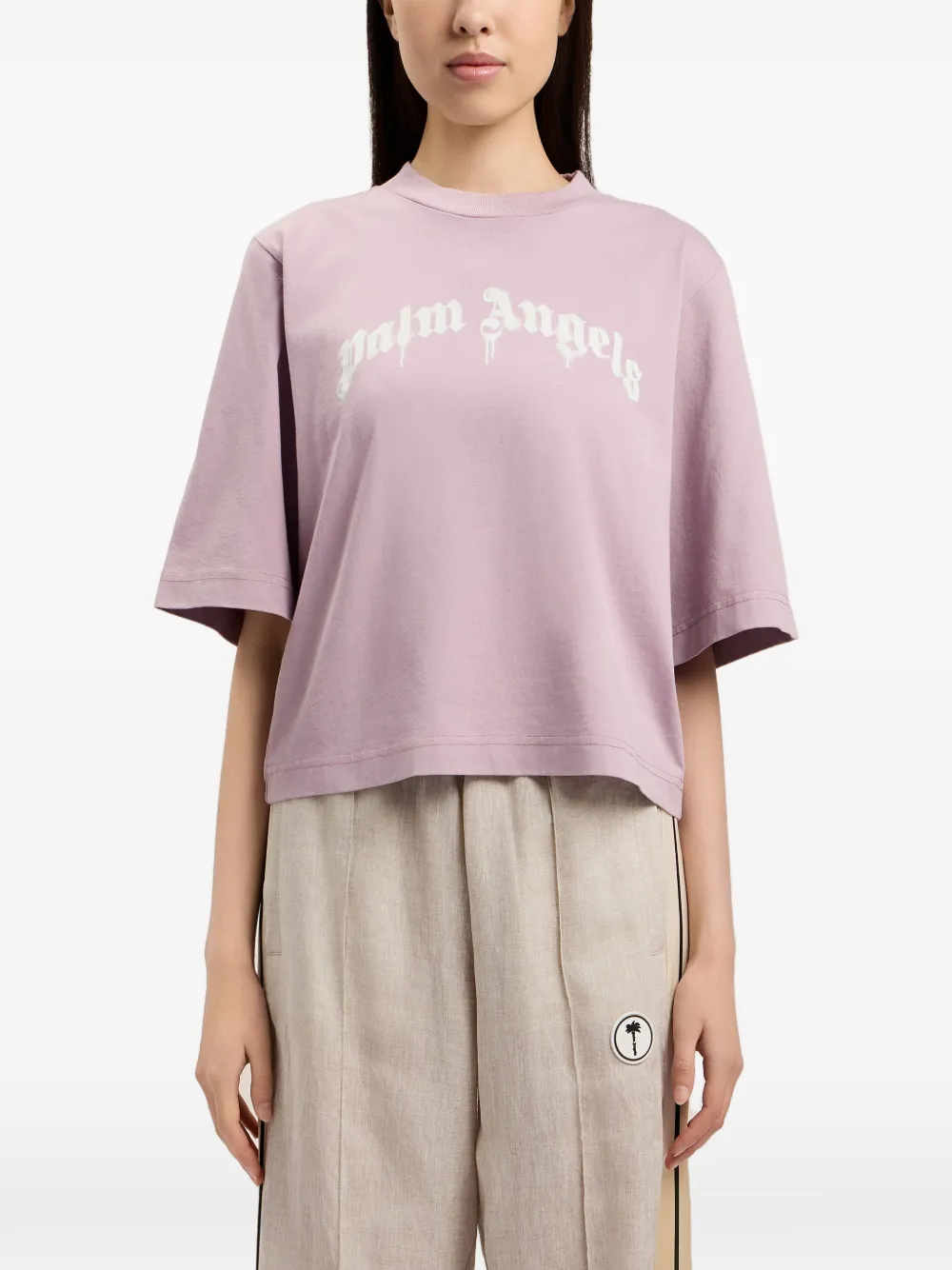 Palm Angels Boxy T-shirt met gewelfd logo Paars