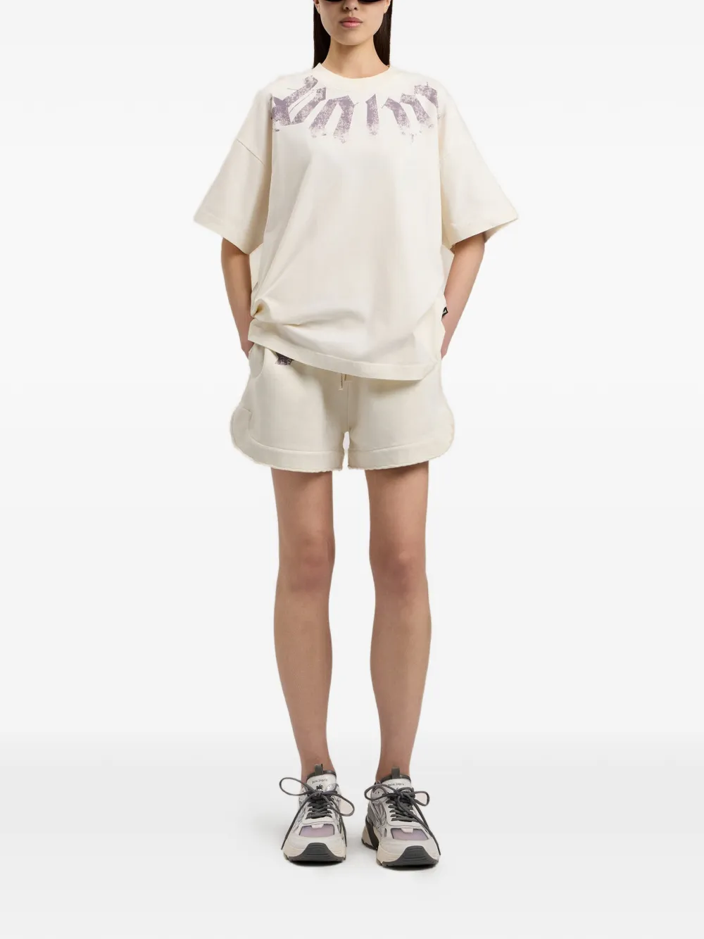  Palm Angels Big Waist Logo Track Shorts - Neutrals 