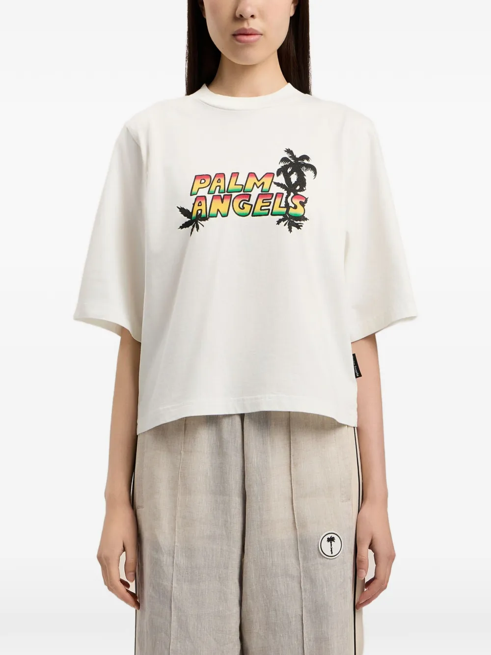 Palm Angels Sunset boxy T-shirt met grafische print Beige
