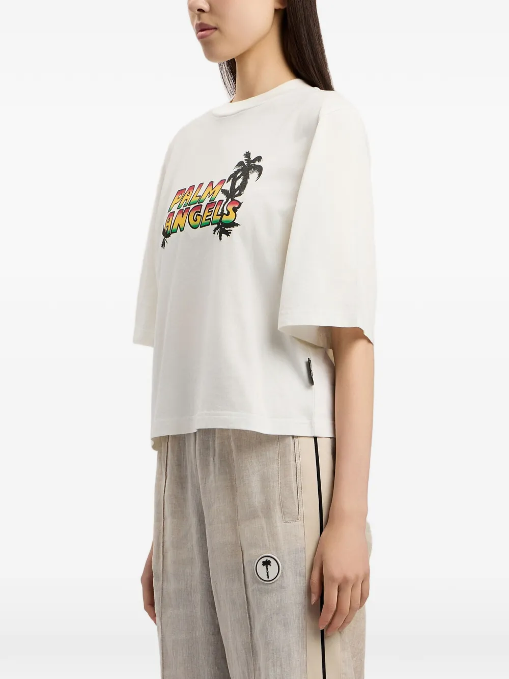 Palm Angels Sunset boxy T-shirt met grafische print Beige