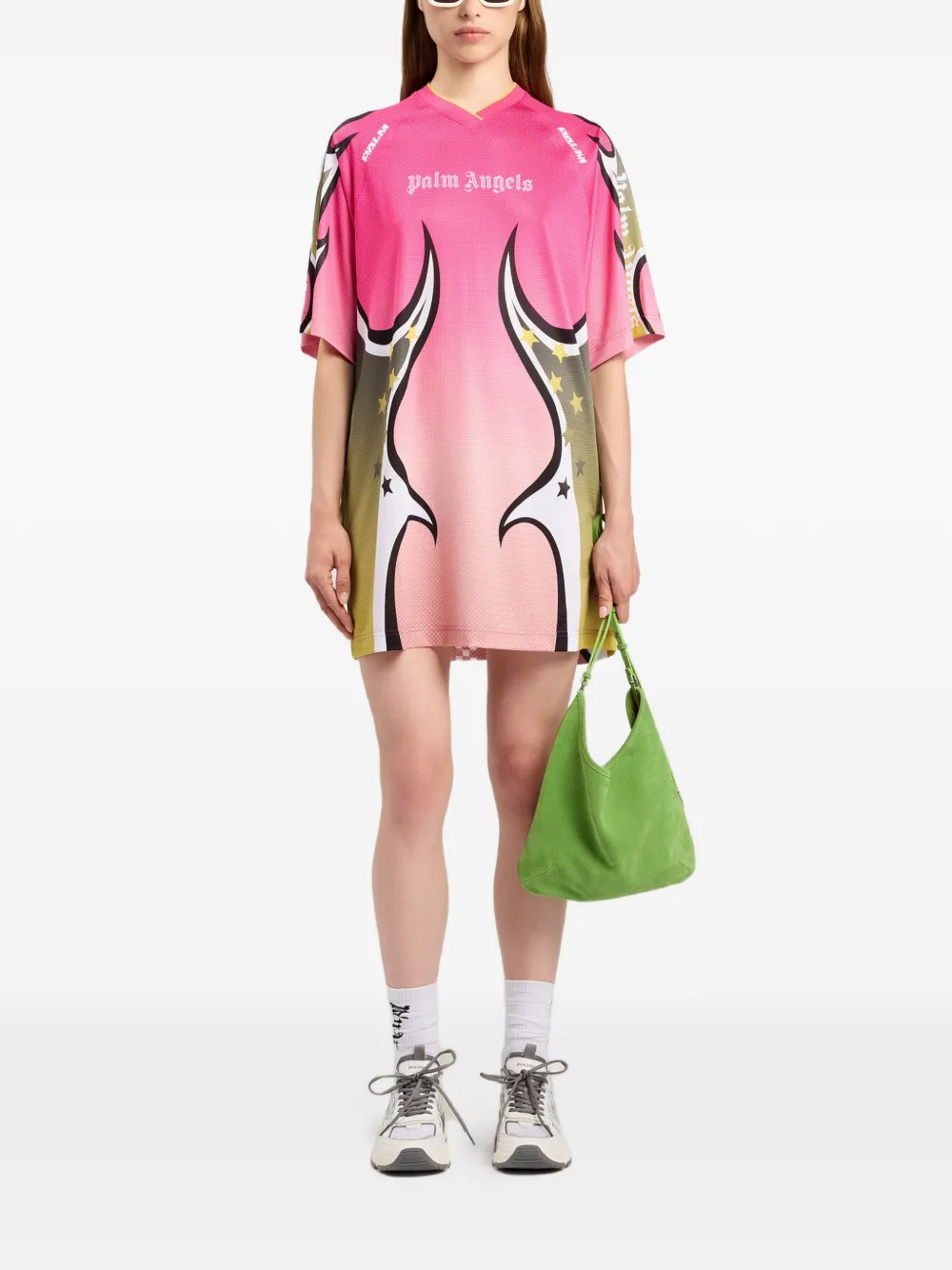 Palm Angels Racing T-shirtjurk met grafische print Roze