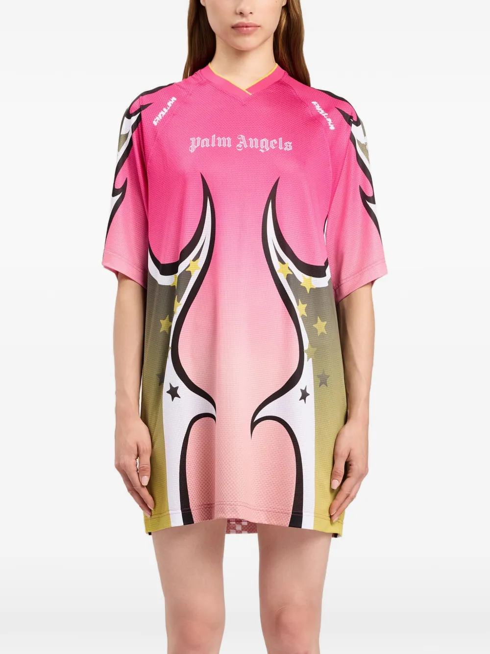 Palm Angels Racing T-shirtjurk met grafische print Roze