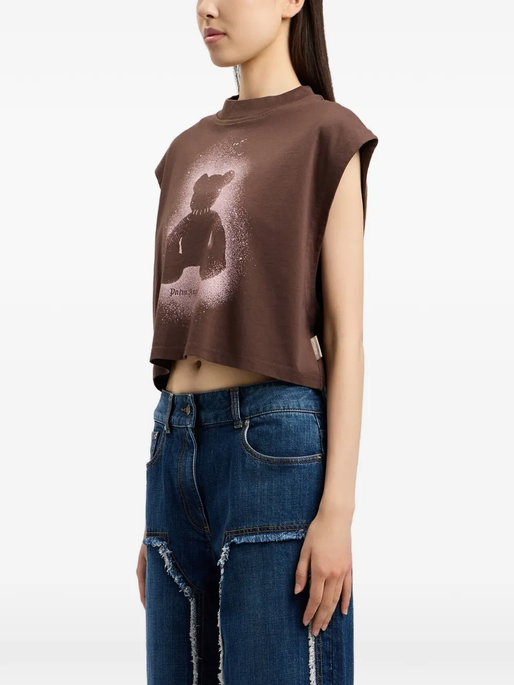 Palm Angels Spray boxy tanktop met beerprint Bruin