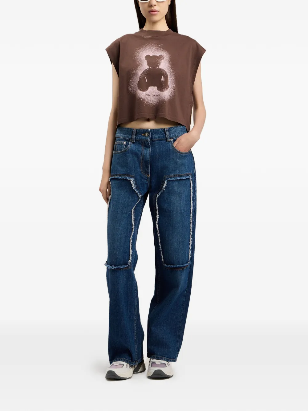 Palm Angels Spray boxy tanktop met beerprint Bruin