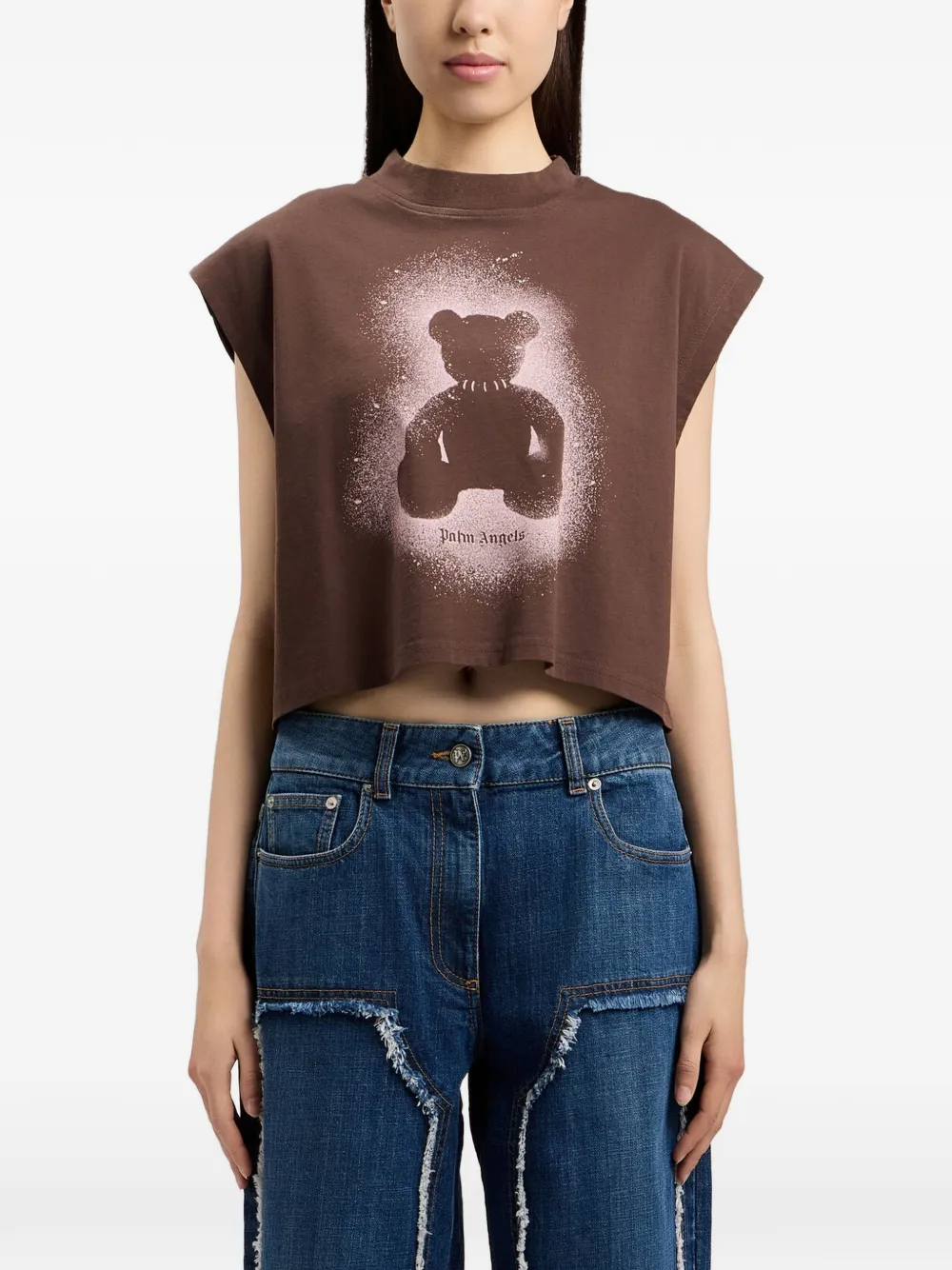 Palm Angels Spray boxy tanktop met beerprint Bruin