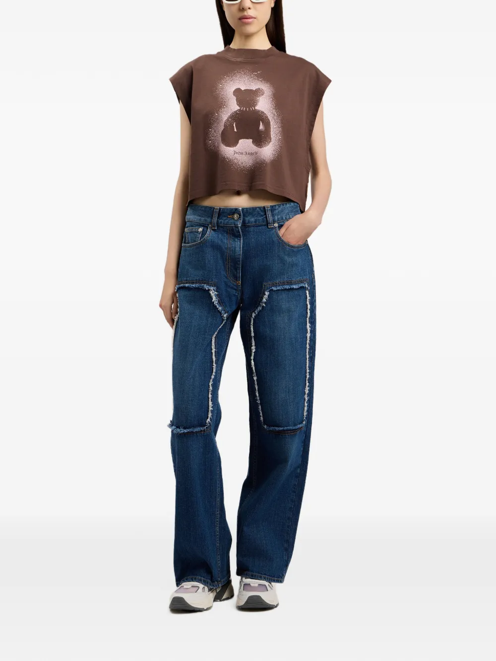 Palm Angels Spray boxy tanktop met beerprint Bruin
