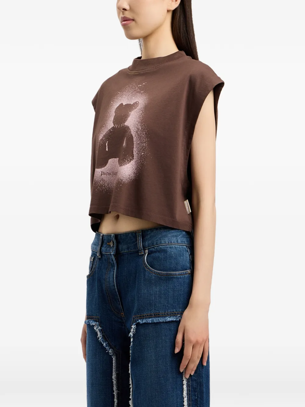 Palm Angels Spray boxy tanktop met beerprint Bruin