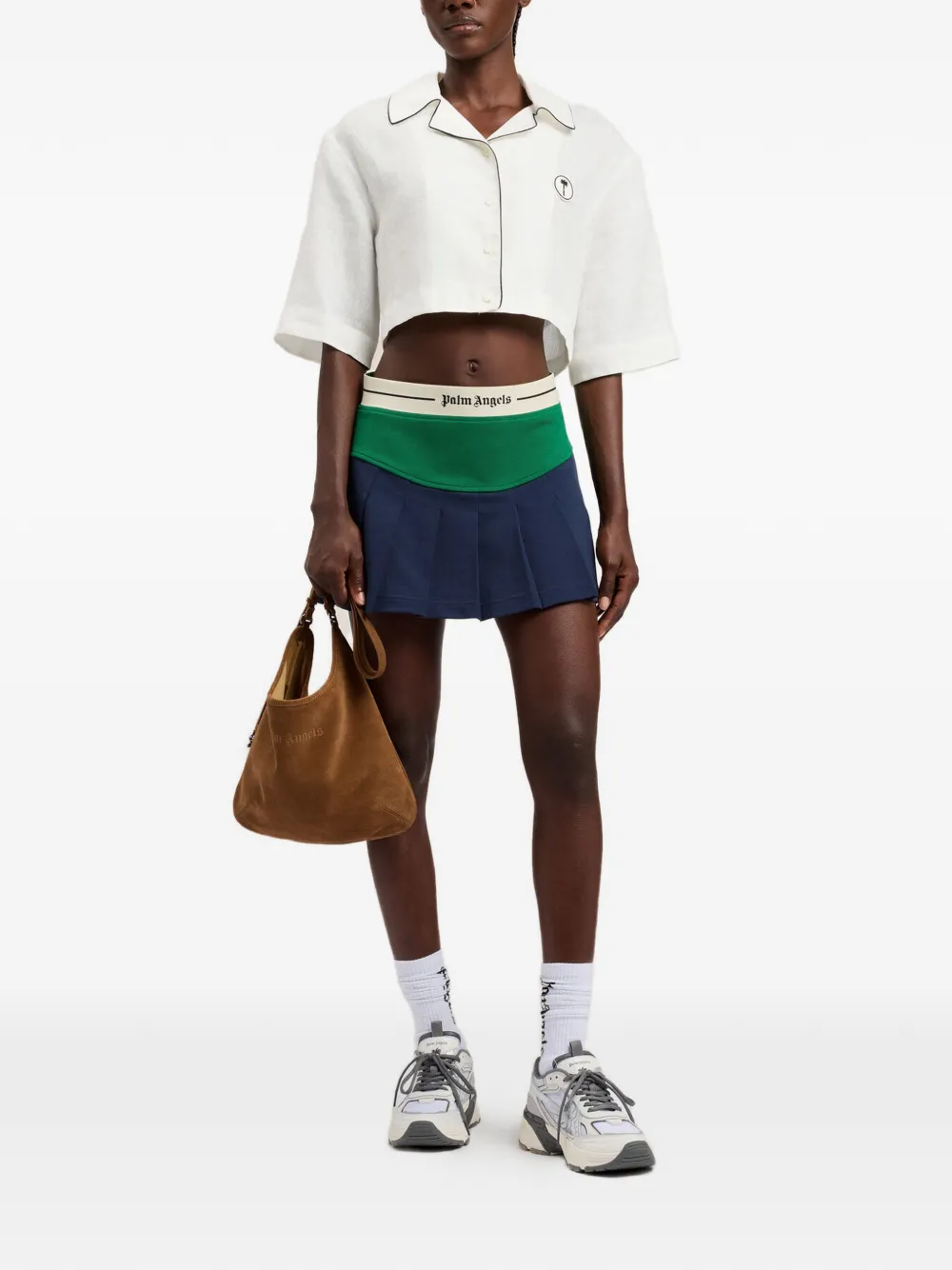 Palm Angels Mini-plooirok met gewelfd logo Blauw