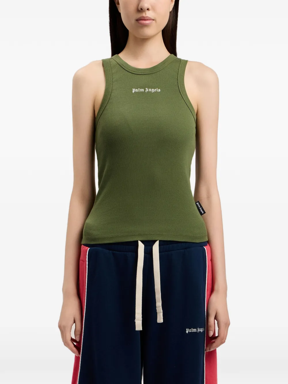 Palm Angels Geribbelde tanktop met logo Groen