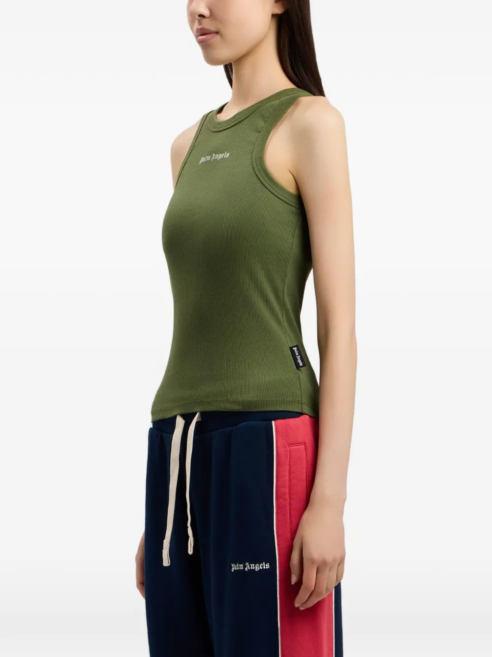 Palm Angels Geribbelde tanktop met logo Groen