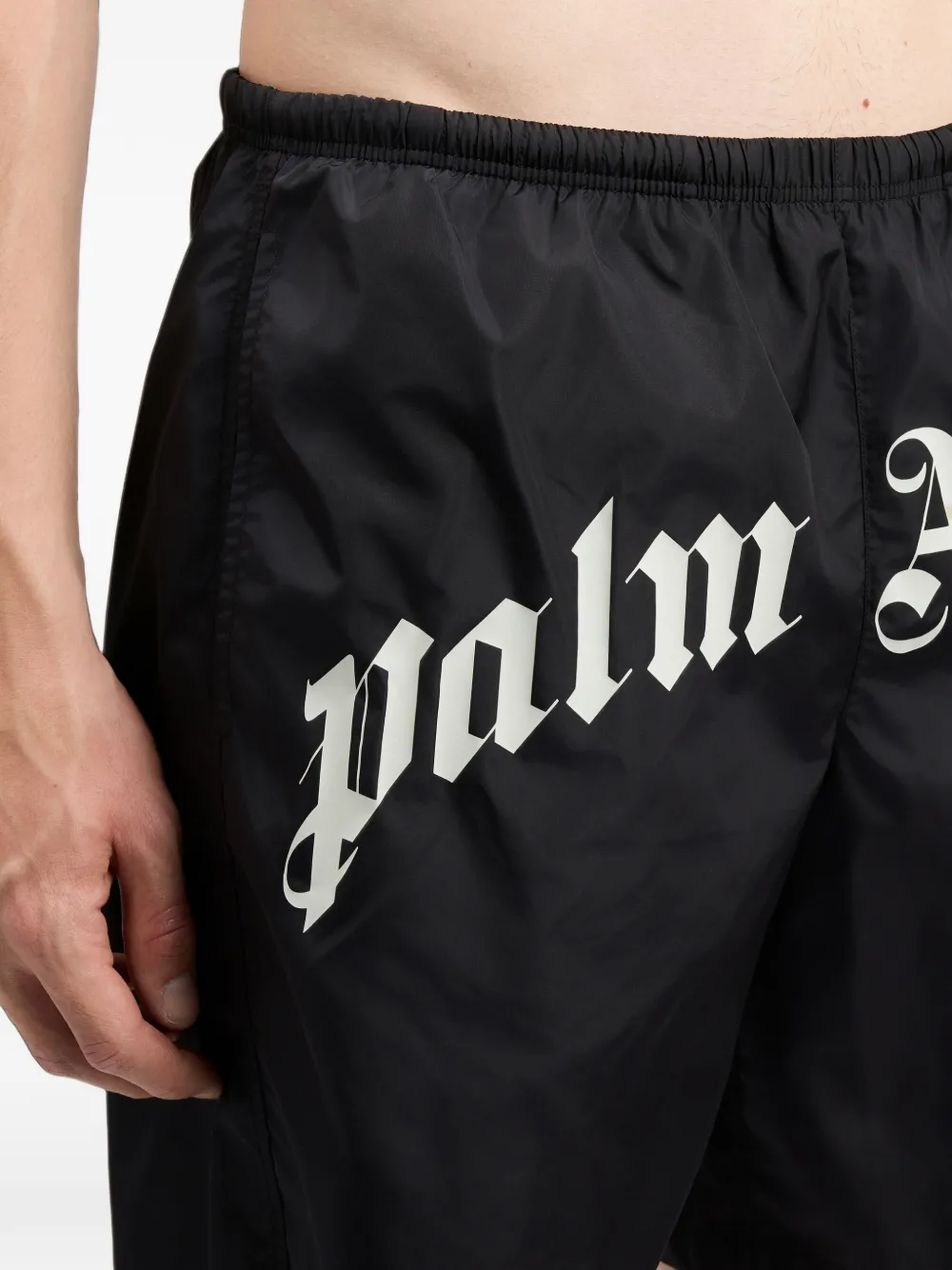 Palm Angels Gewelfde zwembroek met logoprint Zwart
