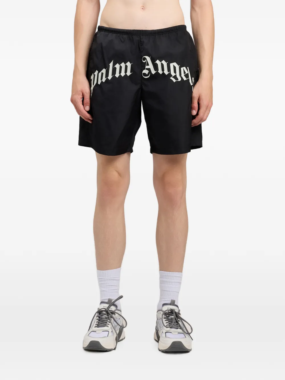 Palm Angels Gewelfde zwembroek met logoprint Zwart