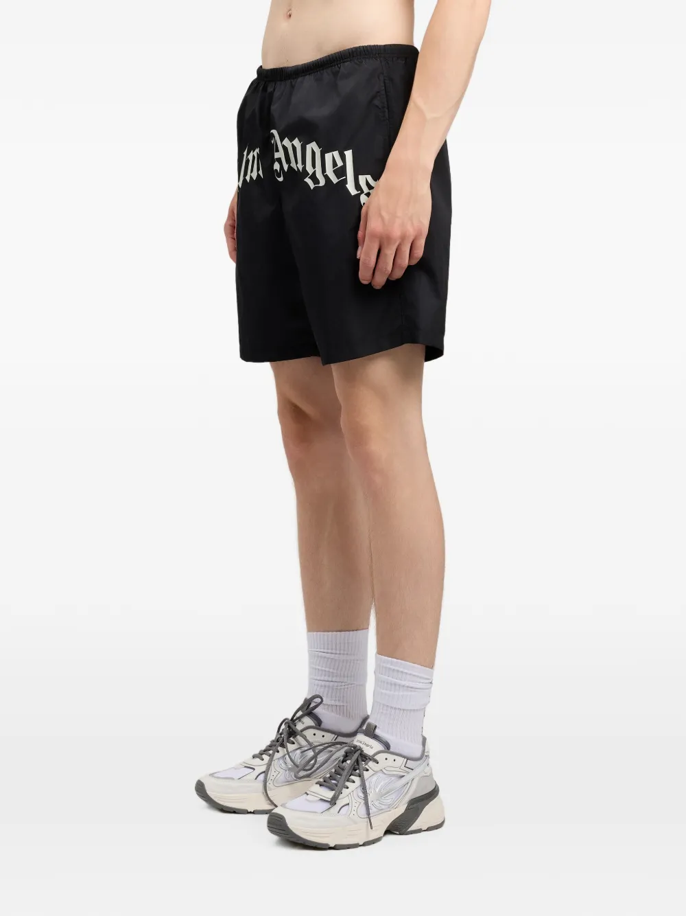 Palm Angels Gewelfde zwembroek met logoprint Zwart