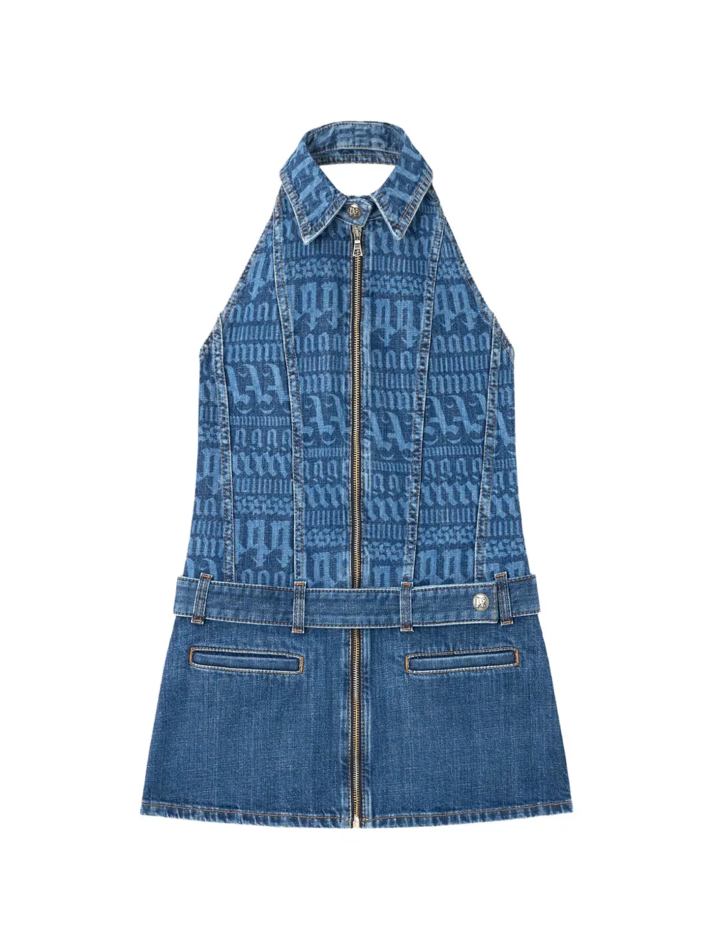 Palm Angels Abito denim con logo - Blu