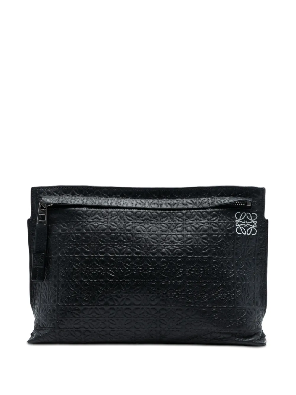 Loewe Pre-Owned 2010 Embossed Anagram Leather Repeat T clutch bag - Nero