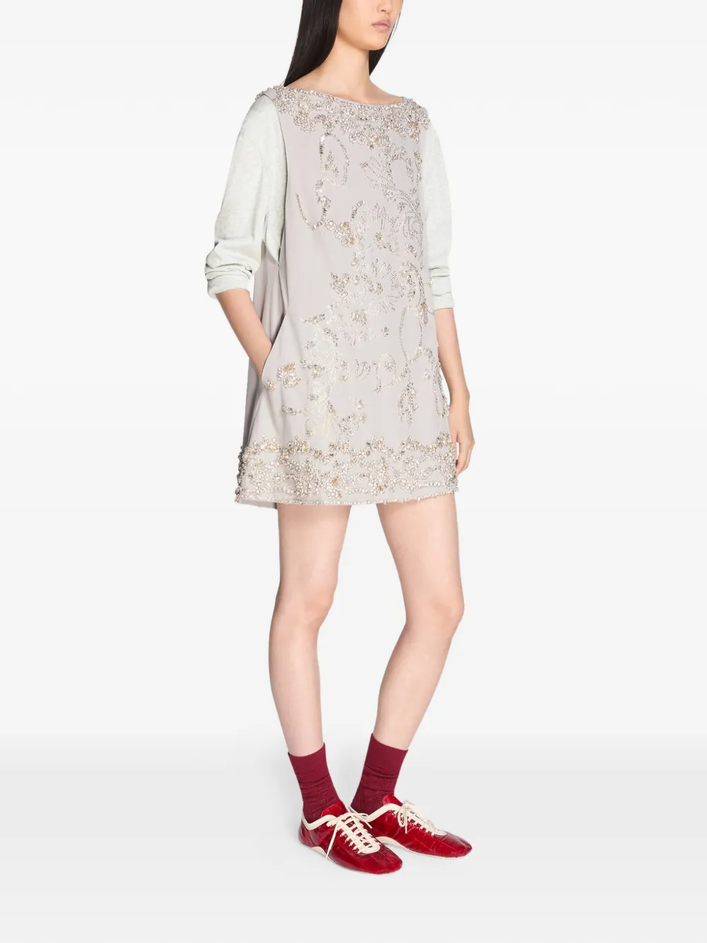  Dries Van Noten Beaded-embellishment Mini Dress - Neutrals 