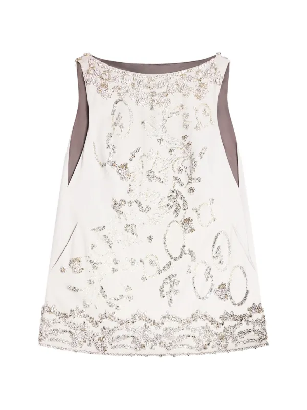 Dries Van Noten Embroidered Mini Dress in Neutrals