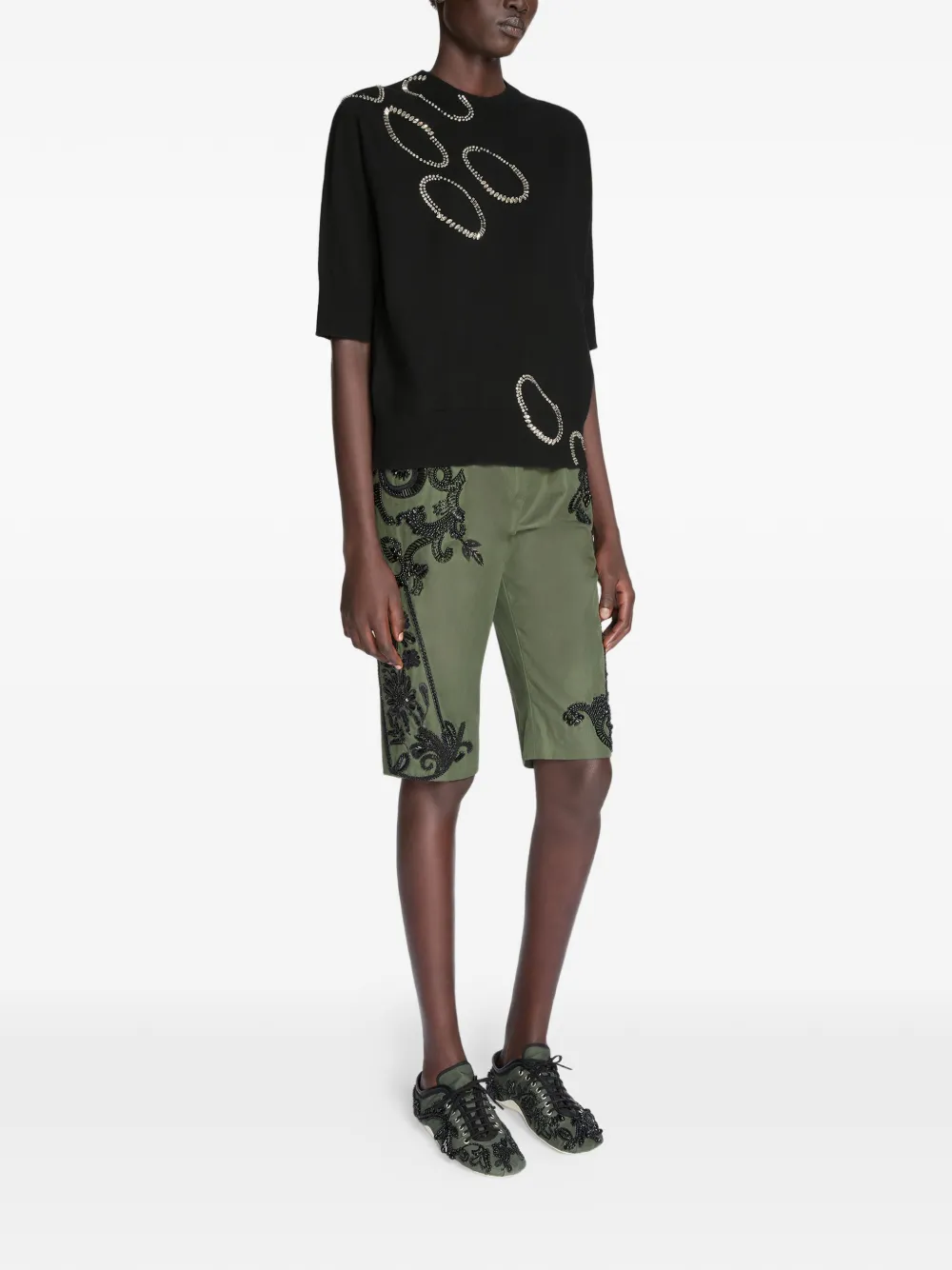  Dries Van Noten Embellished Knitted Top - Black 