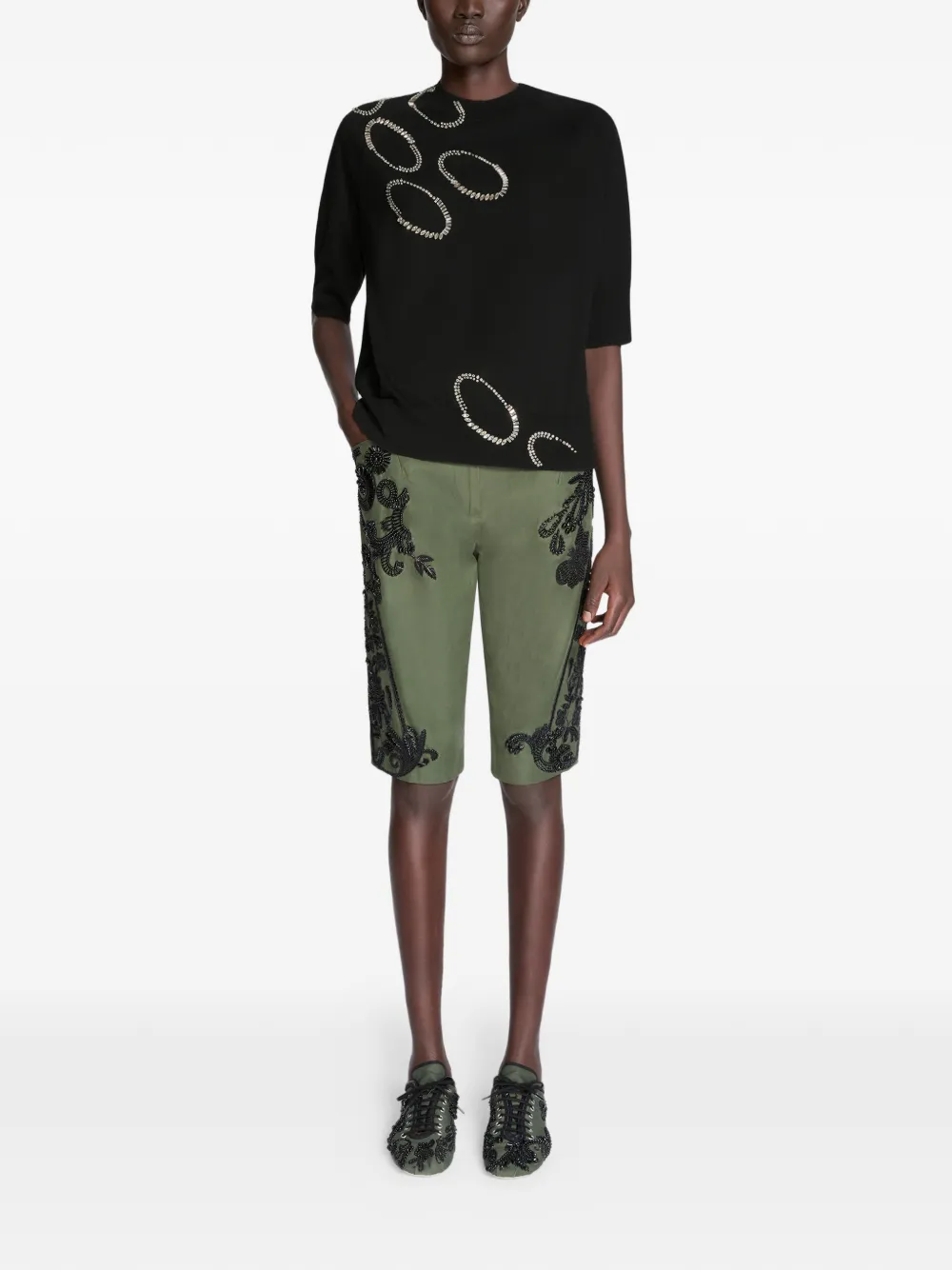  Dries Van Noten Embellished Knitted Top - Black 