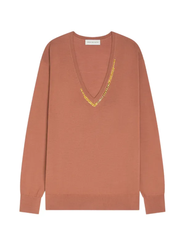 DRIES VAN NOTEN Vネック ニットトップ | ブラウン | FARFETCH JP