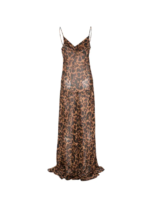 leopard print cowl neck maxi dress Never Fully Dressed satin cowl neck maxi dress with lace trim hem in leopard  print