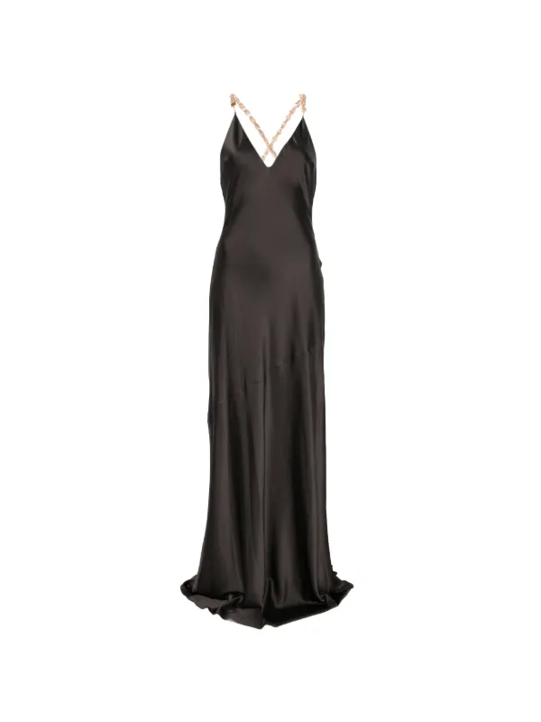 L'Agence Saint chain-strap V-neck Gown | Brown | FARFETCH