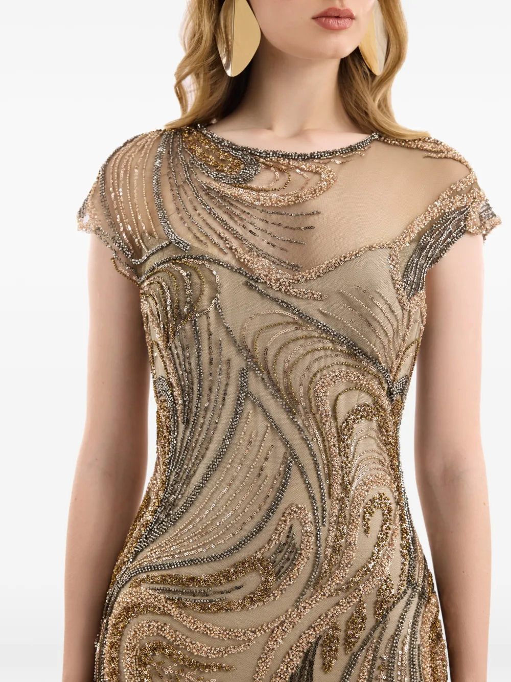 Gemy Maalouf Maxi-jurk met borduurwerk en kralen Beige