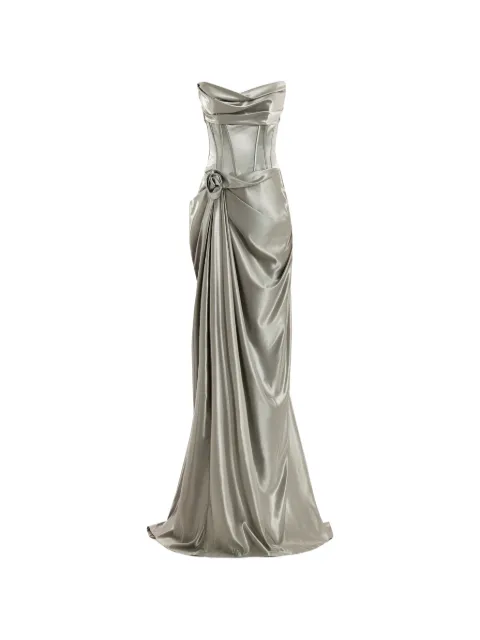 Gemy Maalouf vestido largo strapless con efecto metalizado
