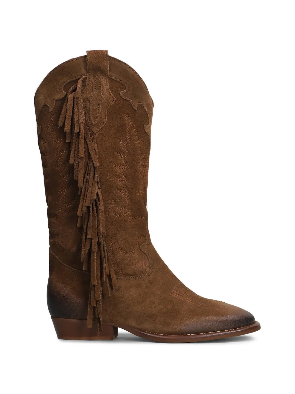 Gisel Moire Oklahoma fringe-detail suede cowboy boots - Marrone