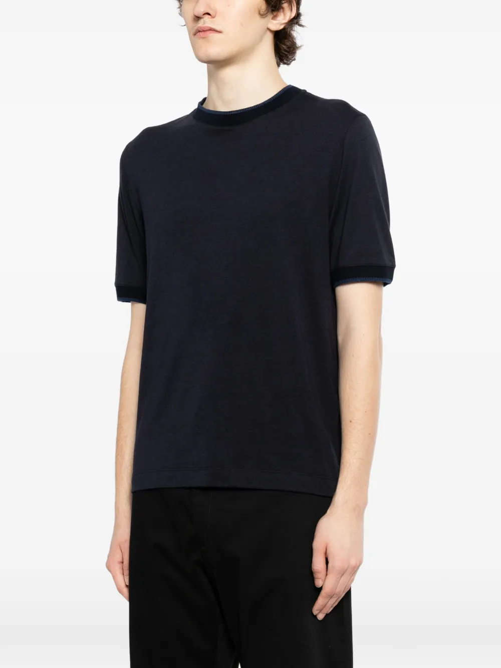 Canali T-shirt met contrasterende afwerking Blauw