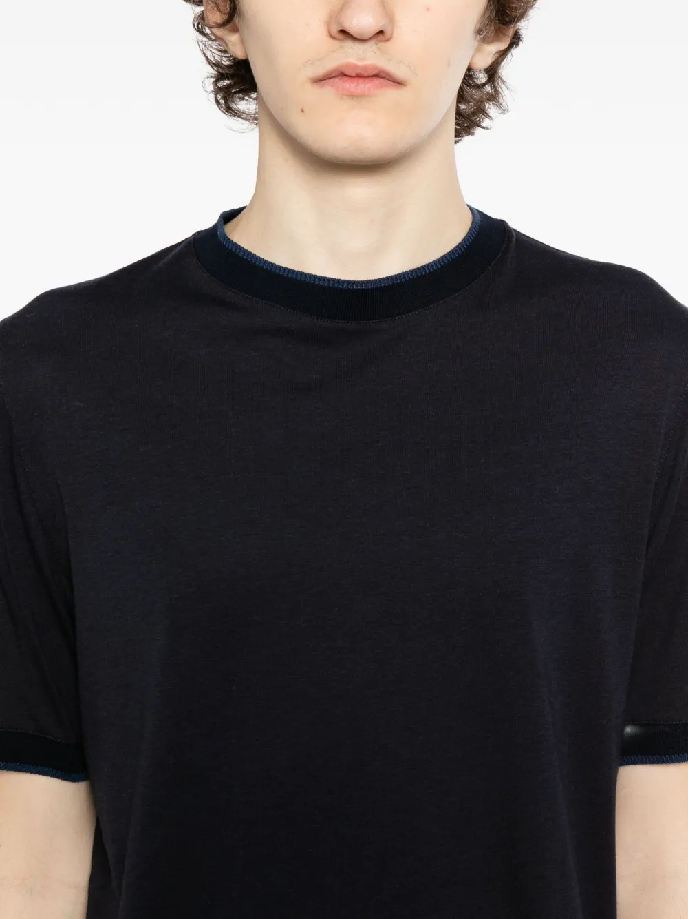 Canali T-shirt met contrasterende afwerking Blauw