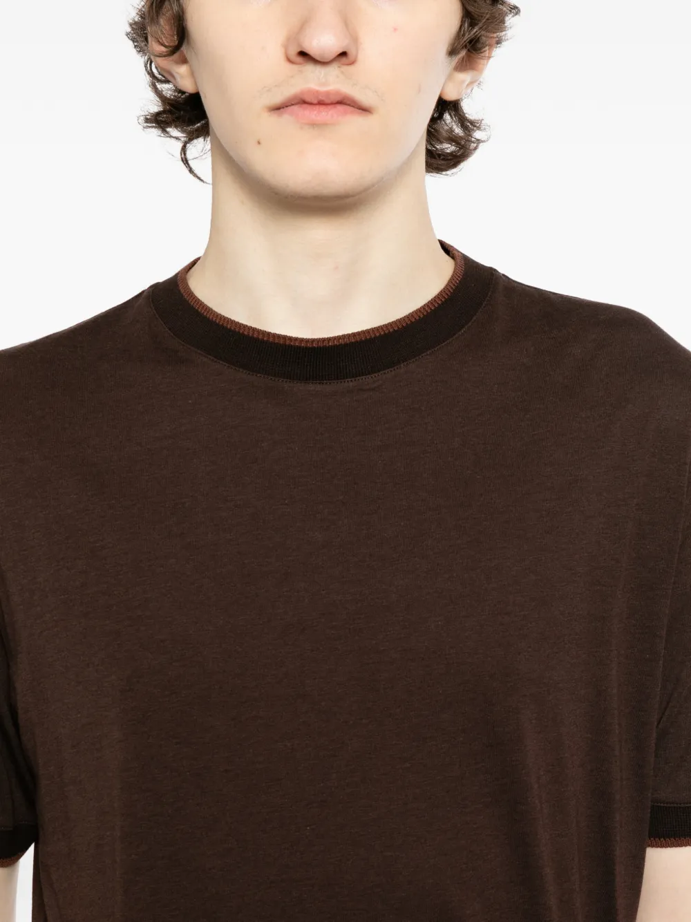 Canali T-shirt met ronde hals Bruin