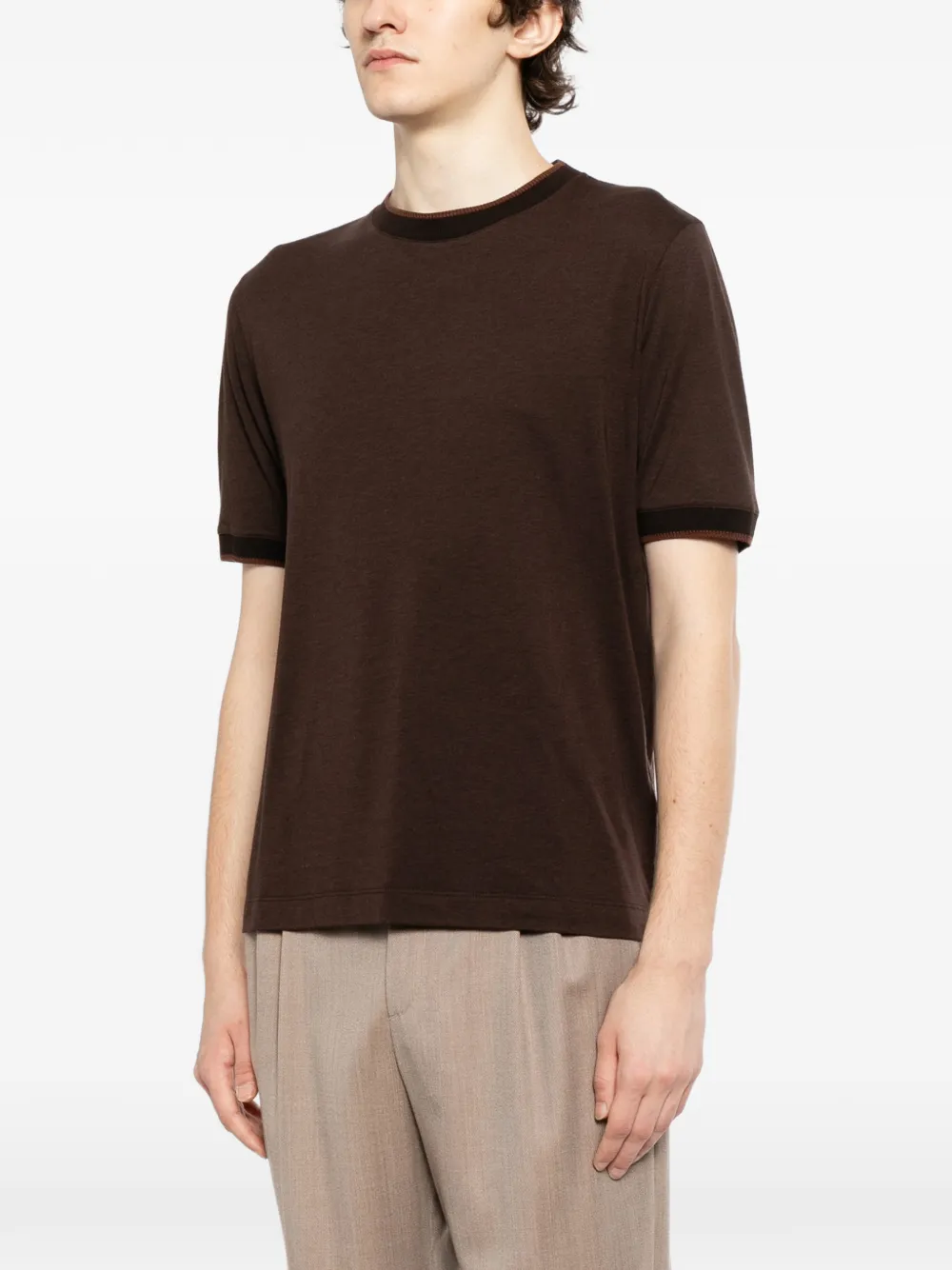 Canali T-shirt met ronde hals Bruin