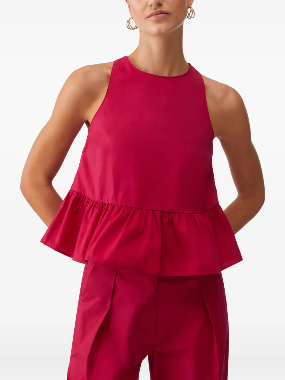 Bow-Fastening Peplum Top