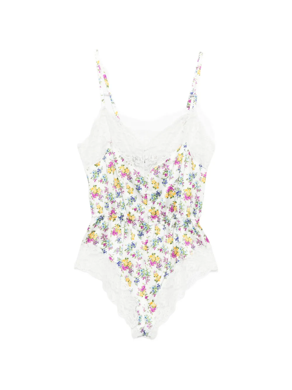 Dolce & Gabbana floral-print lace-trim playsuit - Bianco