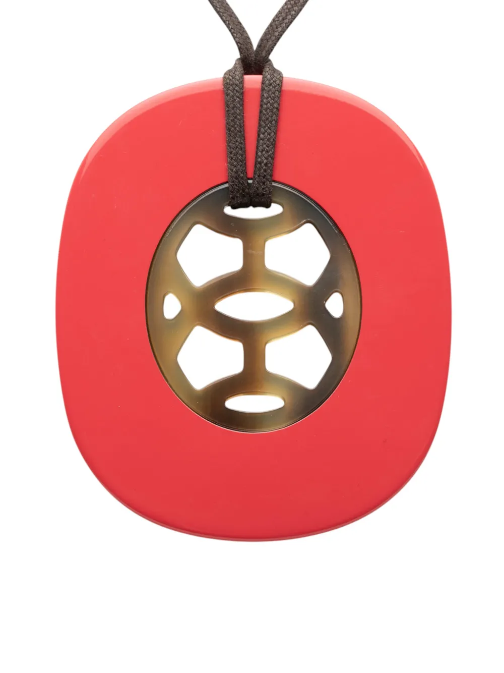 Hermès Pre-Owned 2010-2025 Buffalo Horn and Lacquer Lift Pendant Necklace GM costume necklace - Marrone