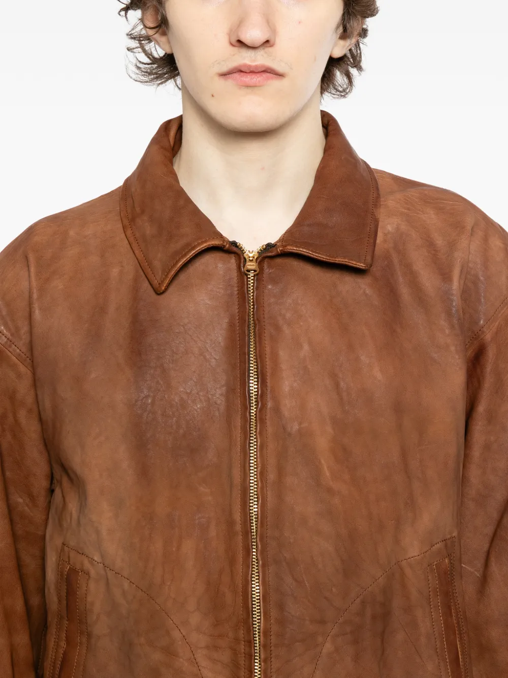 Visvim Strato Leather Jacket In Brown