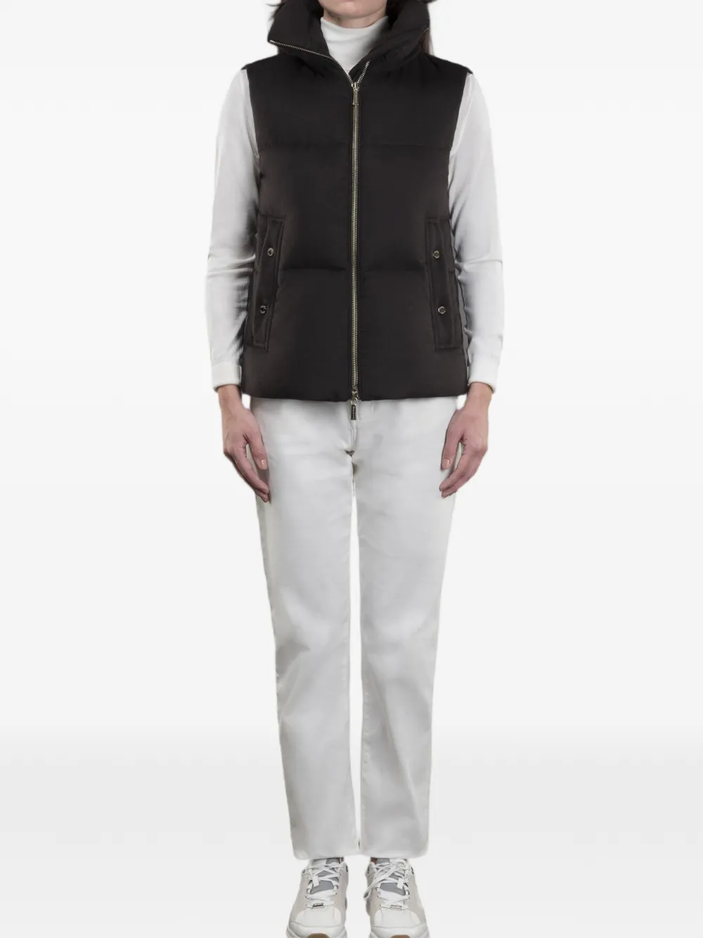 Moorer FUENTE-BA1 kasjmier bodywarmer met afneembare capuchon Bruin