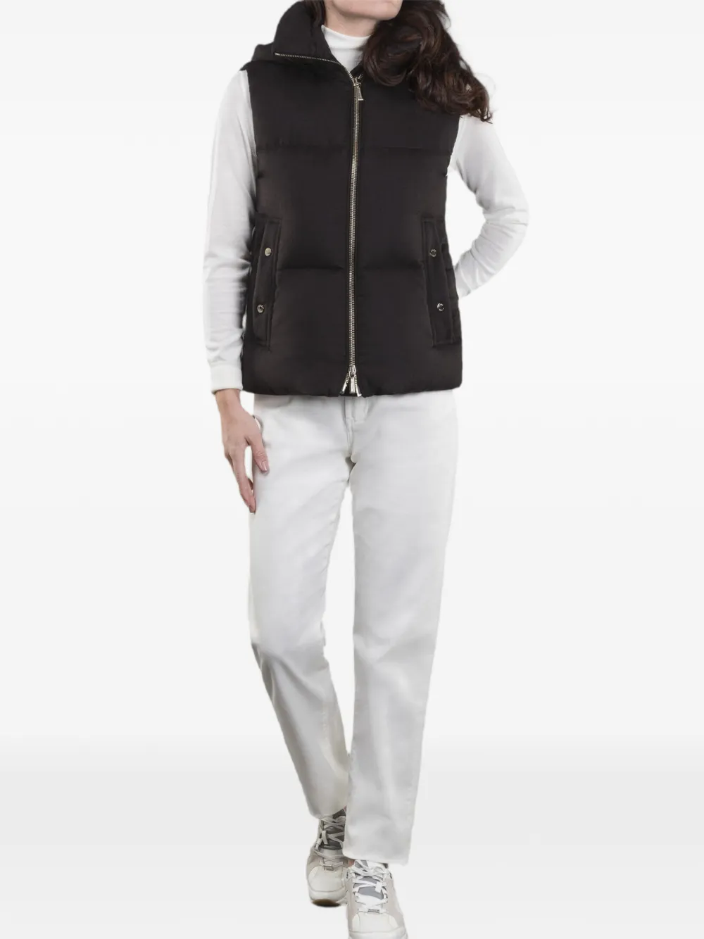 Moorer FUENTE-BA1 kasjmier bodywarmer met afneembare capuchon Bruin