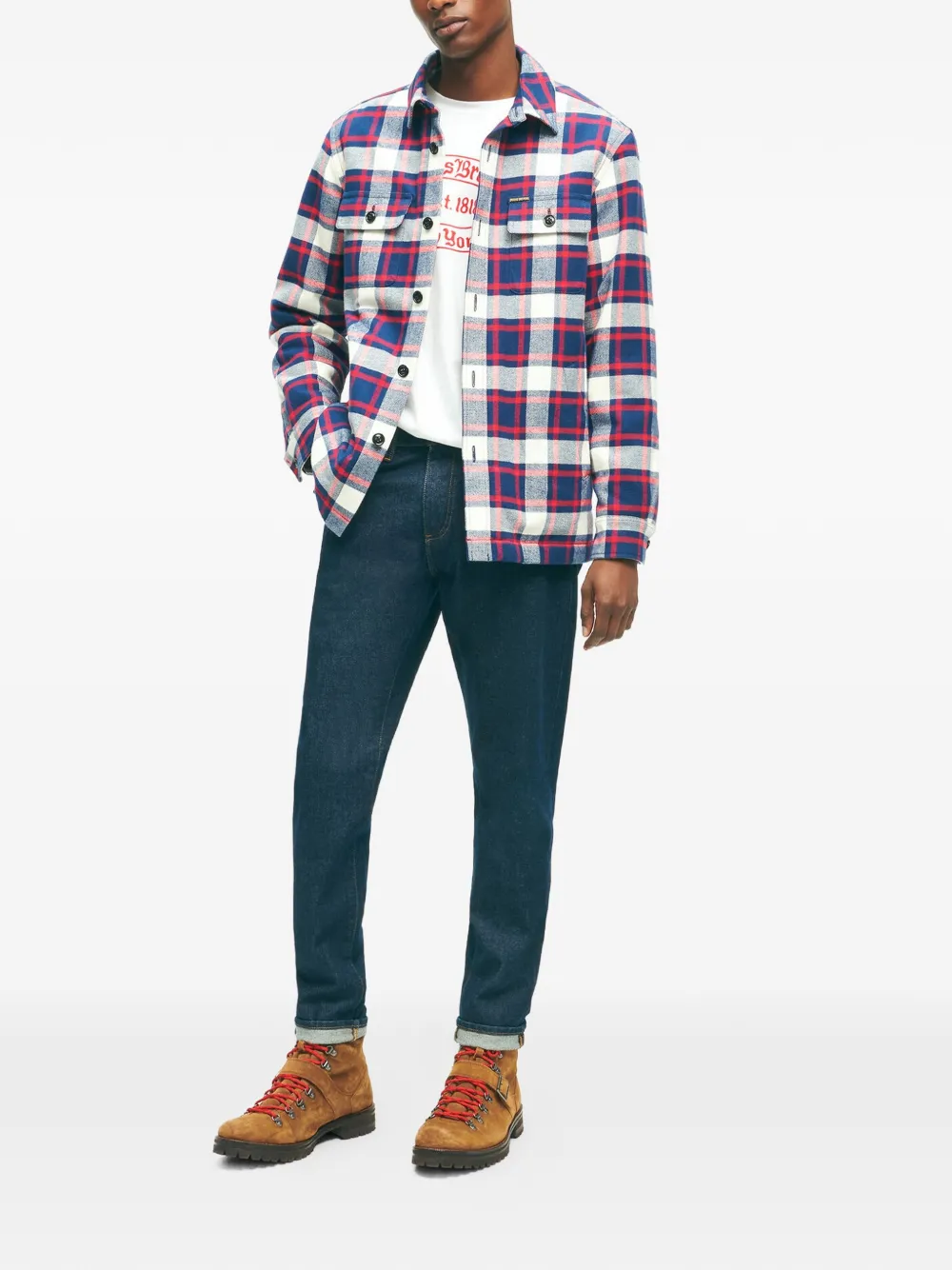 Brooks Brothers Geruit katoenen shirtjack Blauw