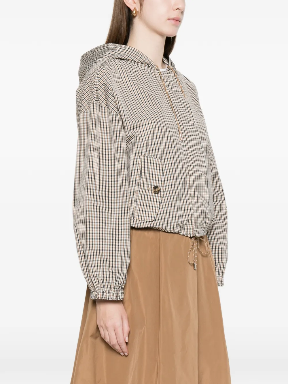  Marella Check Hooded Jacket - Brown 
