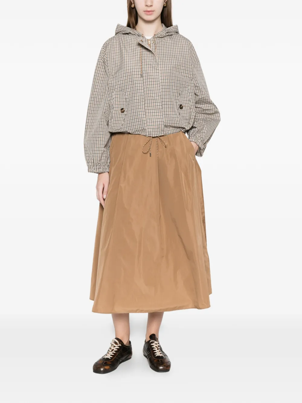  Marella Check Hooded Jacket - Brown 