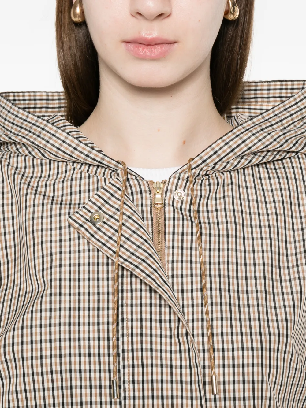 Marella チェック フーデッド ジャケット | ブラウン | FARFETCH JP