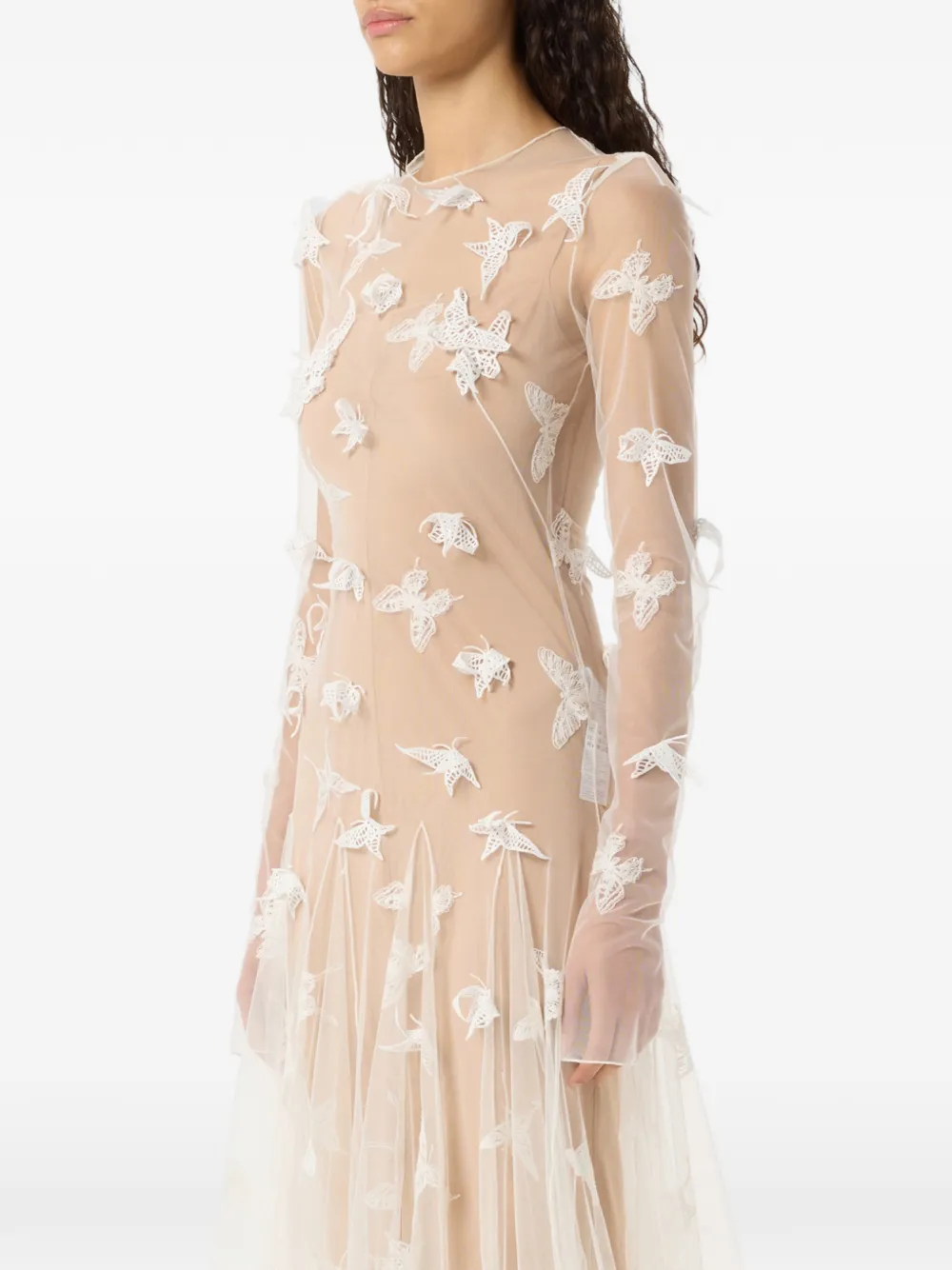 Blumarine Maxi-jurk met vlinderapplicatie Beige