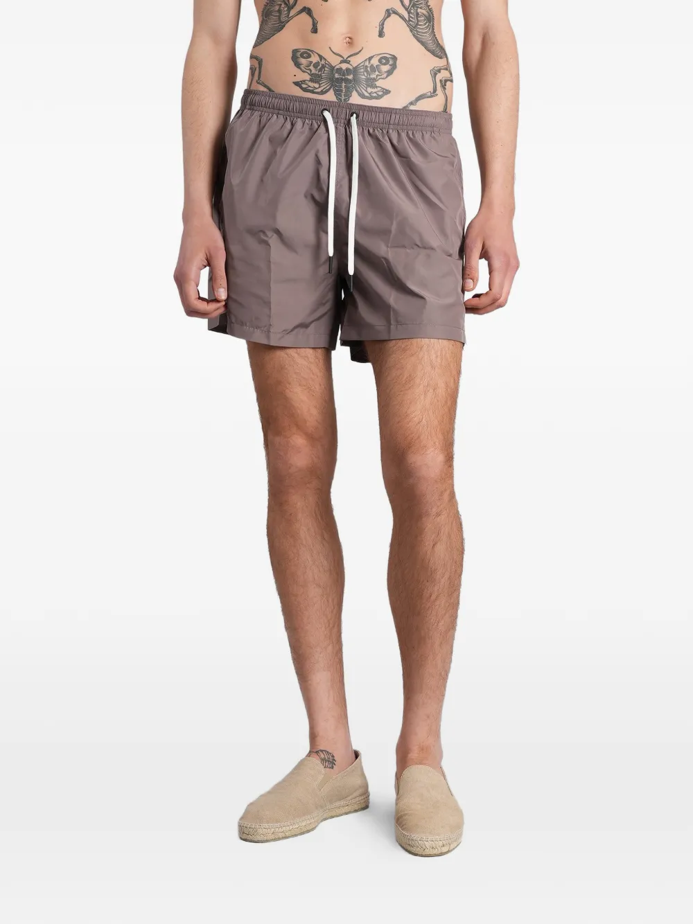 Tagliatore drawstring-waist logo-patch swim shorts - Marrone