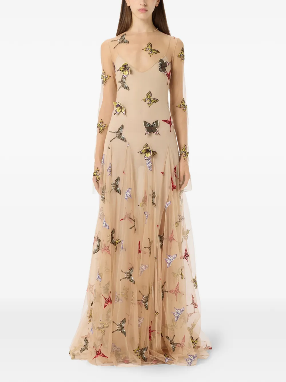 Blumarine Maxi-jurk met geborduurde vlinder Beige