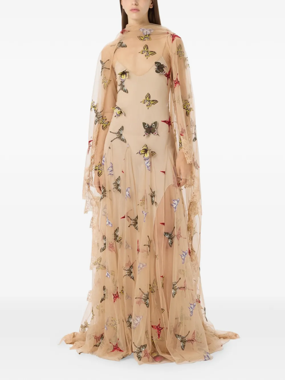 Blumarine Maxi-jurk met geborduurde vlinder Beige