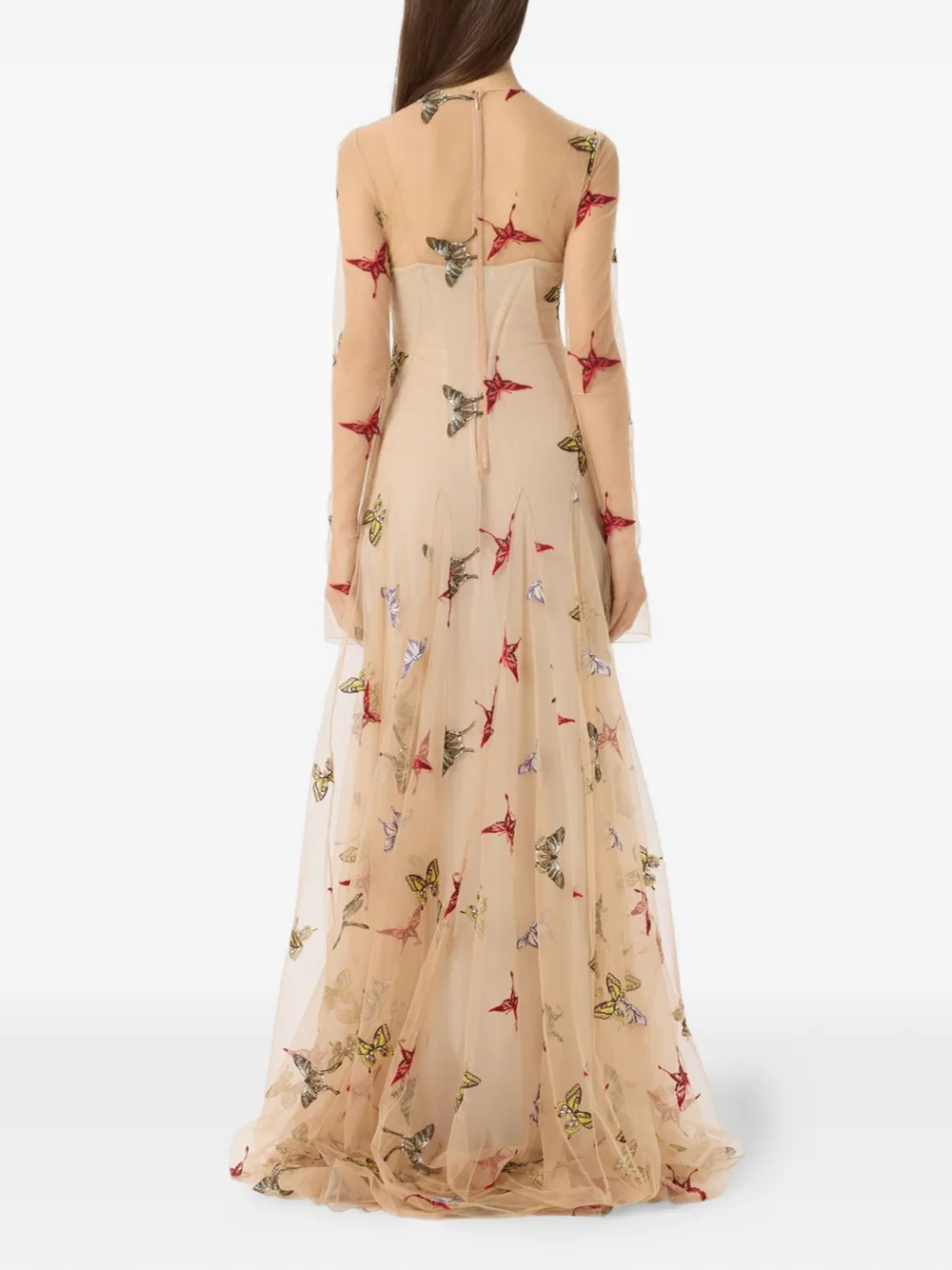 Blumarine Maxi-jurk met geborduurde vlinder Beige