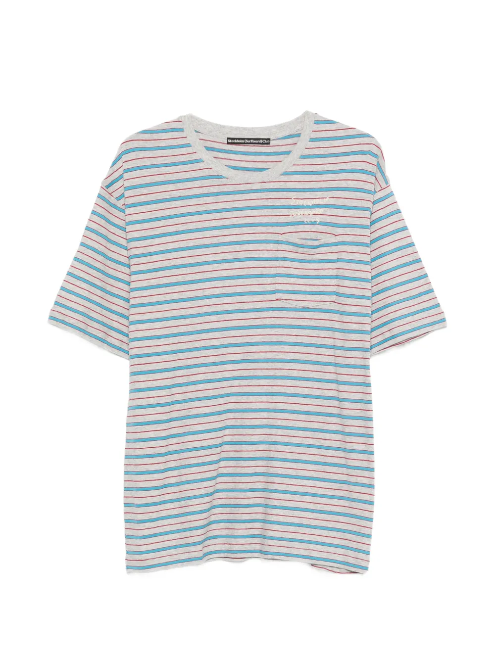 Stockholm Surfboard Club Franz striped chest-pocket T-shirt - Grigio