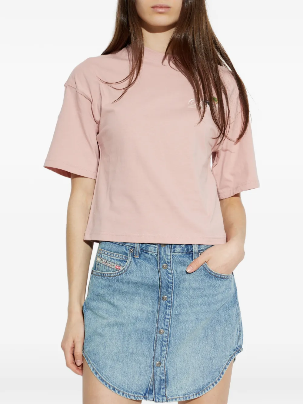 Diesel T-Cropyn T-shirt met geborduurd logo Roze